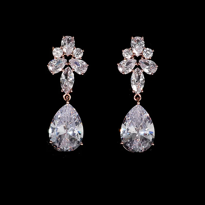 Zircon Hoop Drop Earrings Luxury Rhinestone Crystal Long Tassel Earrings for Women Wedding Bridal Jewelry Bridesmaid Gifts image 4
