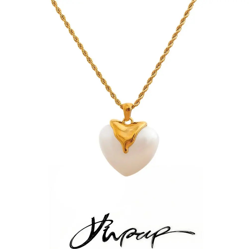 Yhpup Stainless Steel Imitation Pearls Heart Pendant Necklace for Women Elegance Popular Chic Romantic Korean Jewelry Gift