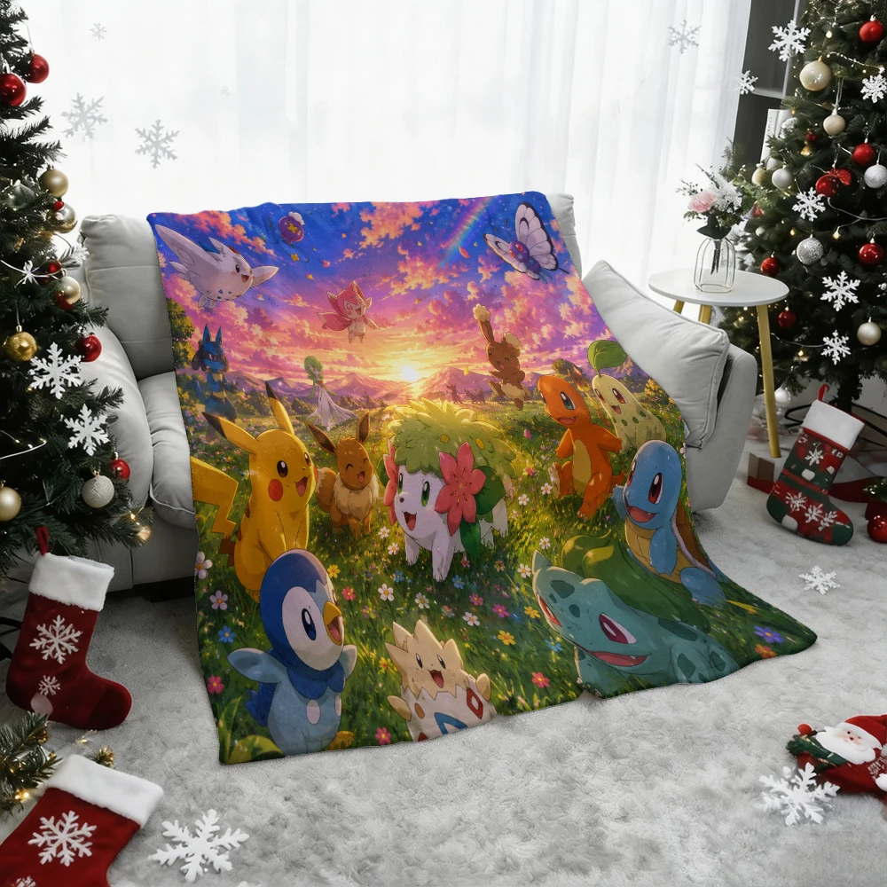 Pokemon Pikachu Eevee Squirtle Bulbasaur Flannel Throw Blanket Soft Warm Sofa Bed Anime Home Decor Gift Blanket