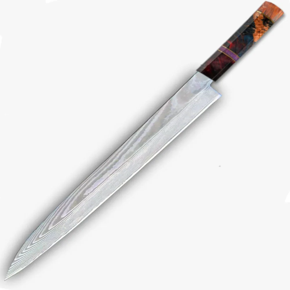 Nóż Sashimi losowy uchwyt ręcznie robiony ostrze ze stali damasceńskiej Kiritsuke Sakimaru Yanagiba tasak szynka Sushi nóż kuchenny — zdjęcie 6