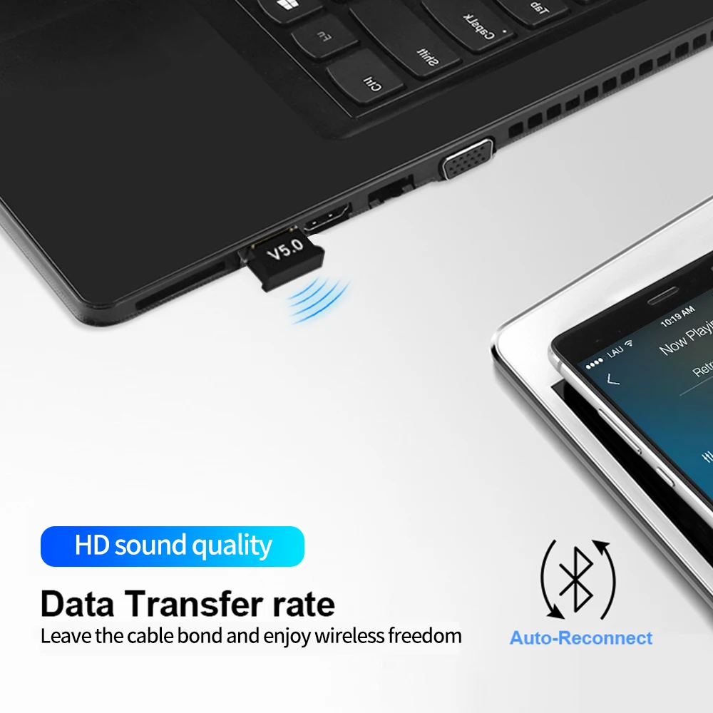 Wireless BT5.0 USB Adapter Transmitter Music Audio Receiver Bluetooth-compatible 5.0 Mini Dongle Adapter for Computer PC Laptop