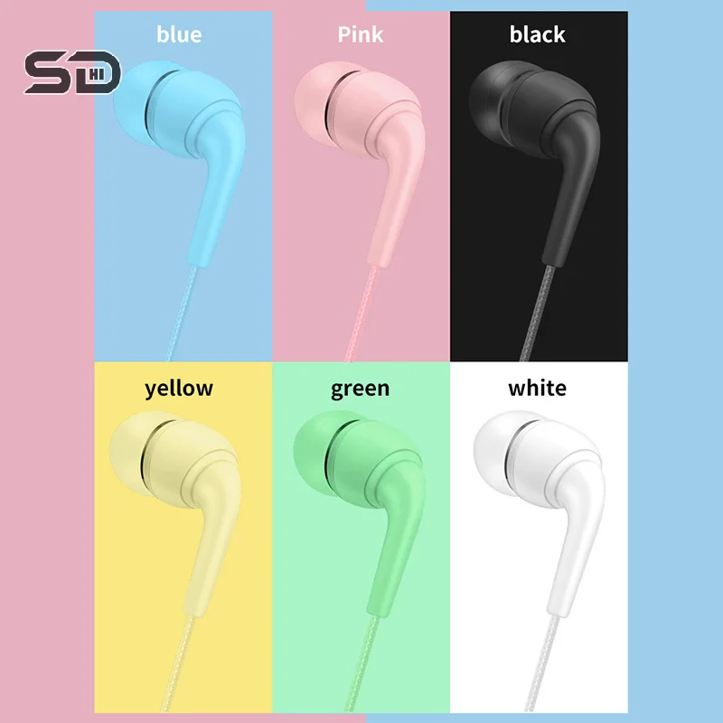 3.5mm Macaron In-ear Wired Headphone For Music Calls With Mic Gaming Earphones Business Simple Multi-color Fashion Earphones