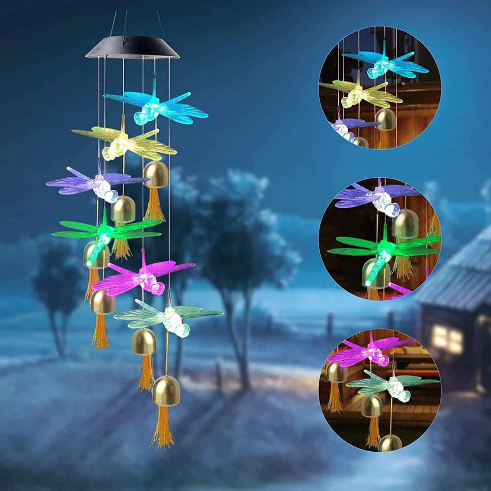 Solar powered wind chime lamp, solar hummingbird wind chime lamp, butterfly wind chime lamp, EVA ball