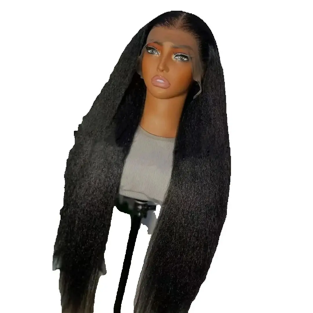 

Мягкий бесклеевой черный 180 Плотность Яки 26 дюймов Длинный странный прямой глубокий парик фронта шнурка для женщин с детскими волосами предварительно выщипанные ежедневно