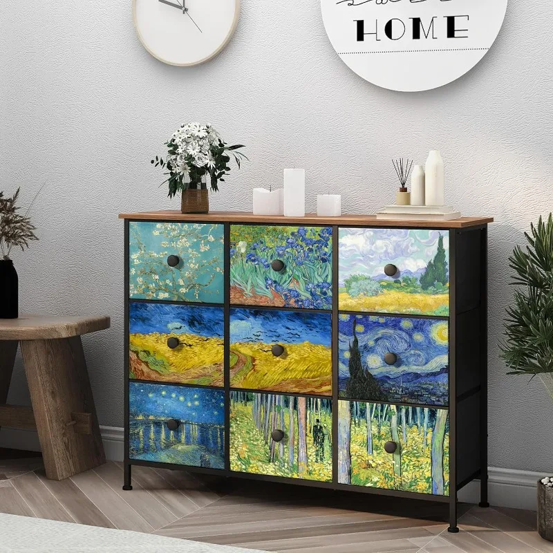 Van Gogh 9 Drawers Dresser Wide TV Stand Colorful Dressers & Chest of Drawers Enterway Furniture