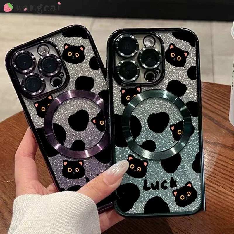 ل Vivo X200 Pro Mini V40 Lite Y200 S1 V11i V9 iQOO 13 NEO3 Z9 Z9X Z8X Z8 Z7i Z3 شحن لاسلكي لطيف القط بريق غطاء ناعم