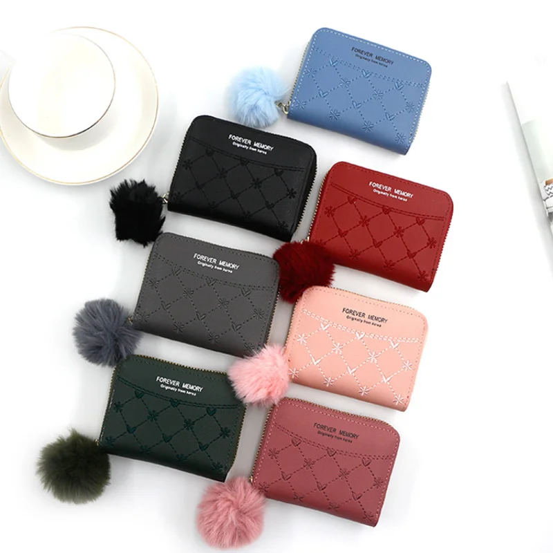 Women's Short Wallet with Pendant Three Fold Clutch Bag Large Capacity Card Bag Credit Card Holder Student Coin Purse Coin Pouch