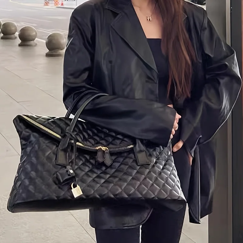 1PCS Thick Waterproof PU Soft Leather Quilted Carry On Travel Bag Simple Women Handbag Multifunctional Casual Commute Bag
