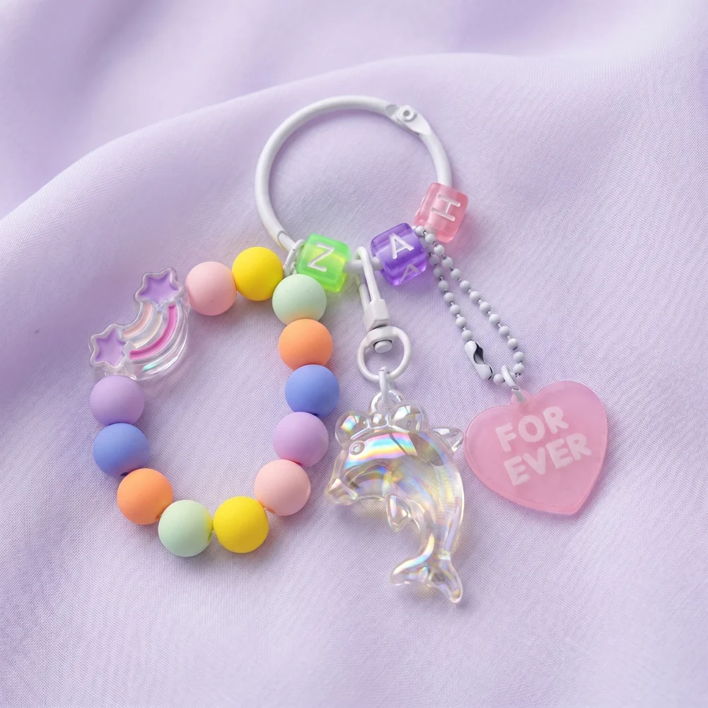 Lightweight Keychain Wrist Strap Phone Chain Beaded Charm for Women Cute Dolphin Keychain Lanyard Cherry Bag Charm Sparkling