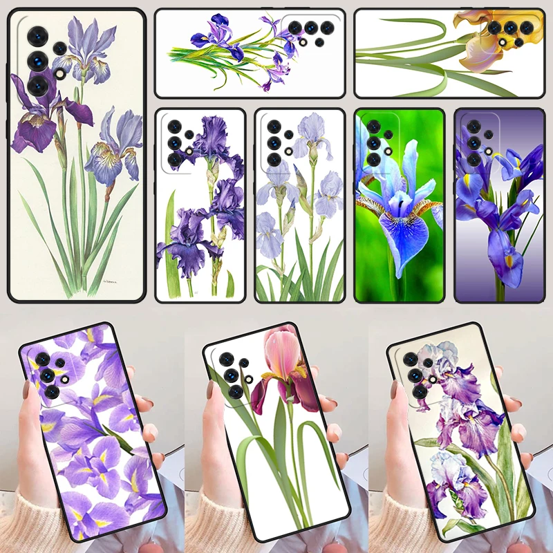 Blue Iris Flower Coque For Samsung Galaxy A52 A72 A73 A20e A21S A50 A70 A11 A12 A42 A31 A40 A51 A71 A32 A80 A91 Phone Case Cover