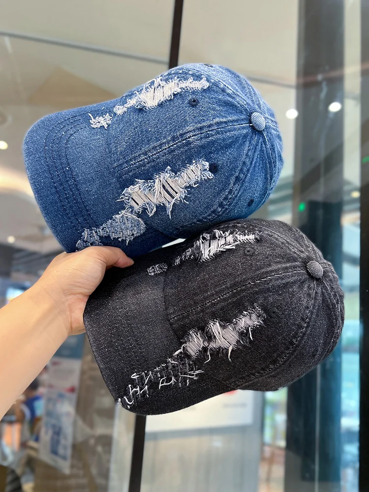 Retro Washed Denim with Hole Baseball Cap Men's and Women's 2024 New All-Match Face-Looking Small Peaked Cap