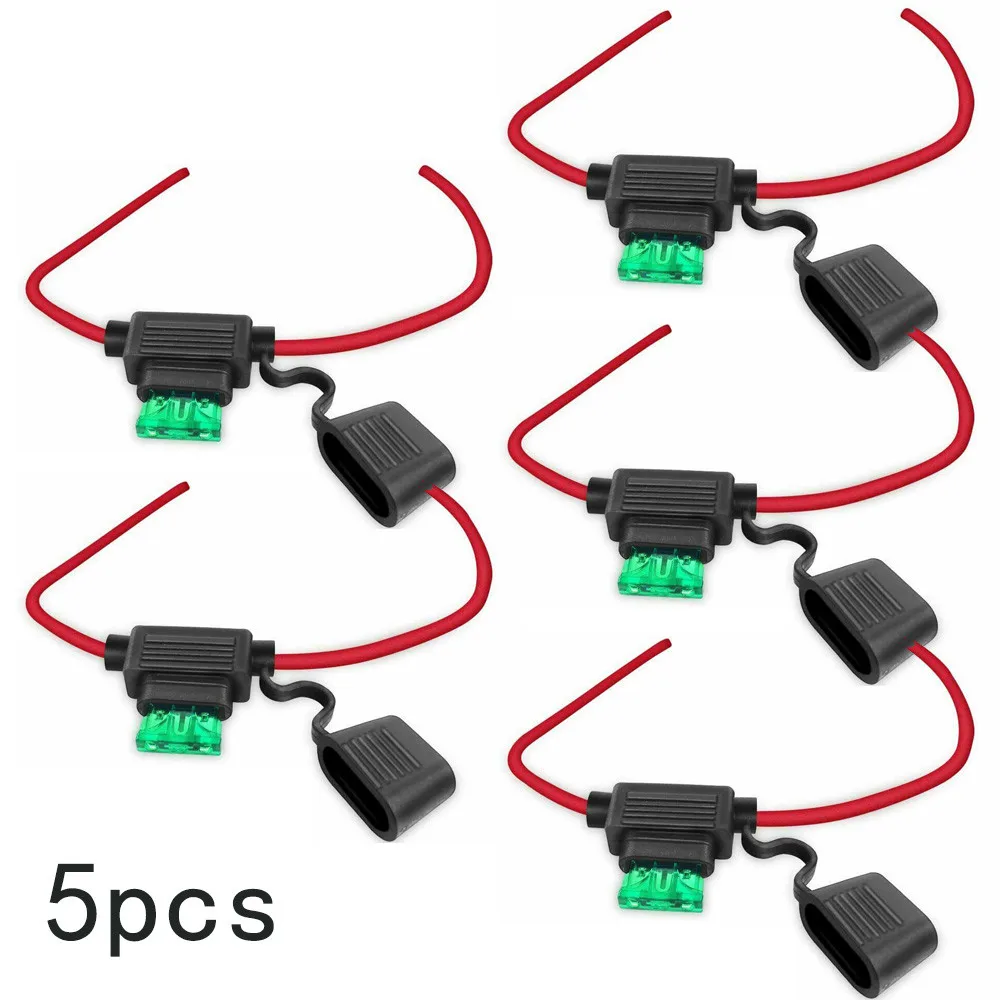 Dependable Protection 5 Sets Standard Blade Fuse Holder for Mini Blade Fuses 30cm Cable DC 12V 30A 5*30A Fuses Included