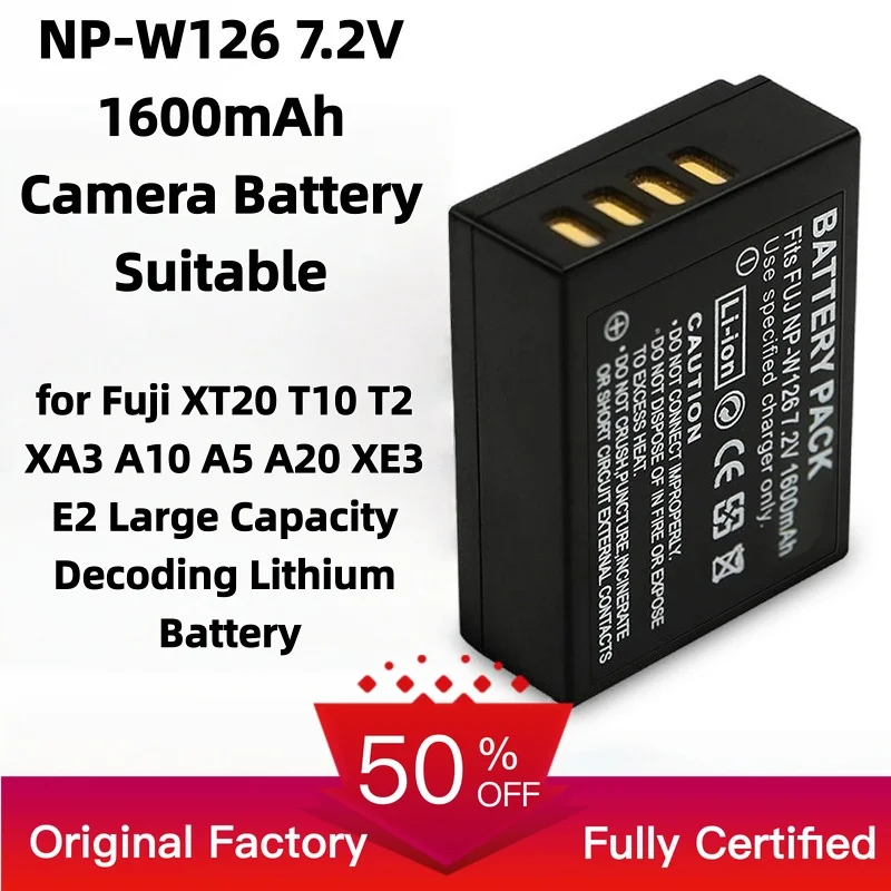 NP-W126 7.2V 1600mAh Camera Battery Suitable for Fuji XT20 T10 T2 XA3 A10 A5 A20 XE3 E2 Large Capacity Decoding Lithium Battery