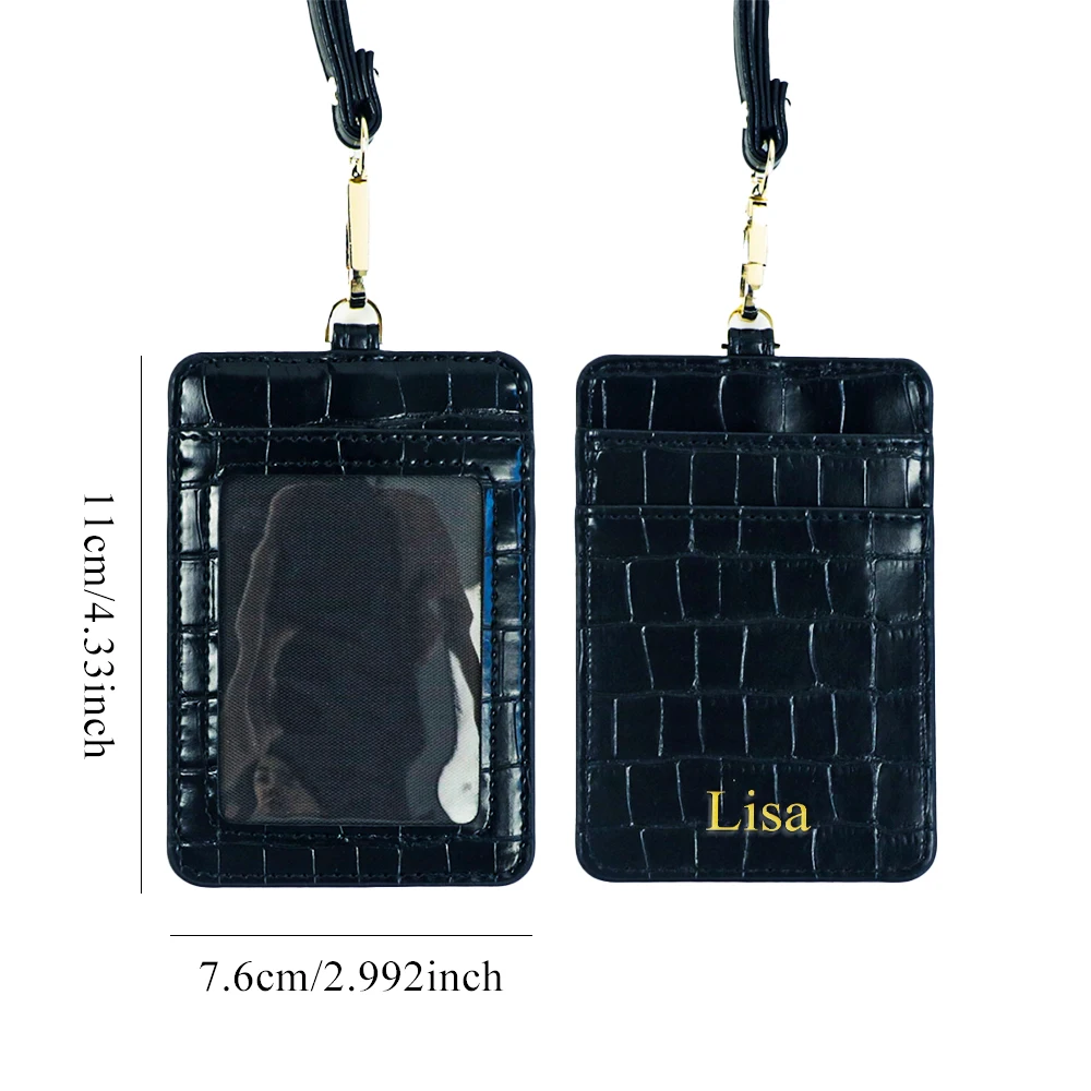Aangepaste naam krokodil PU lederen lanyard kaarthouder, multifunctionele nek ID-kaarthouder, creditcardhouder, werkkaart