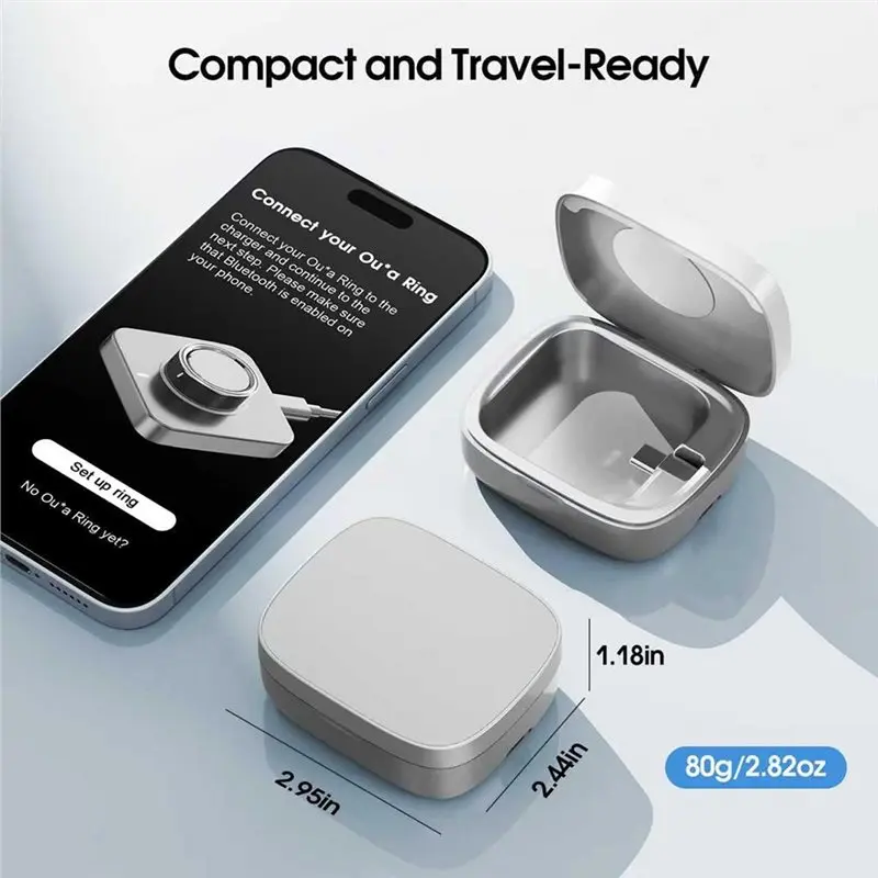 ABGI Charging Box Case for Oura Ring Gen 3 & 4, 1000mAh Portable , Silver Metal