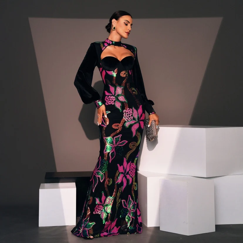 

Sexy Long Sequin Evening Dr Wedding Birthday Par Girl's Canion Dr Summer Season 2024 Autumn Elastic Fiber