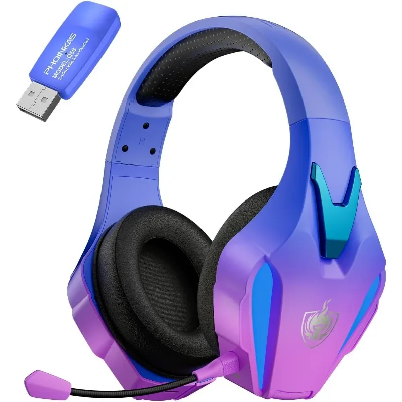 PHOINIKAS Wireless Gaming Headset for PS4 PS5 PC Switch, Wireless 2.4GHz Gaming Headphones with Detachable Noise Canceling Mic