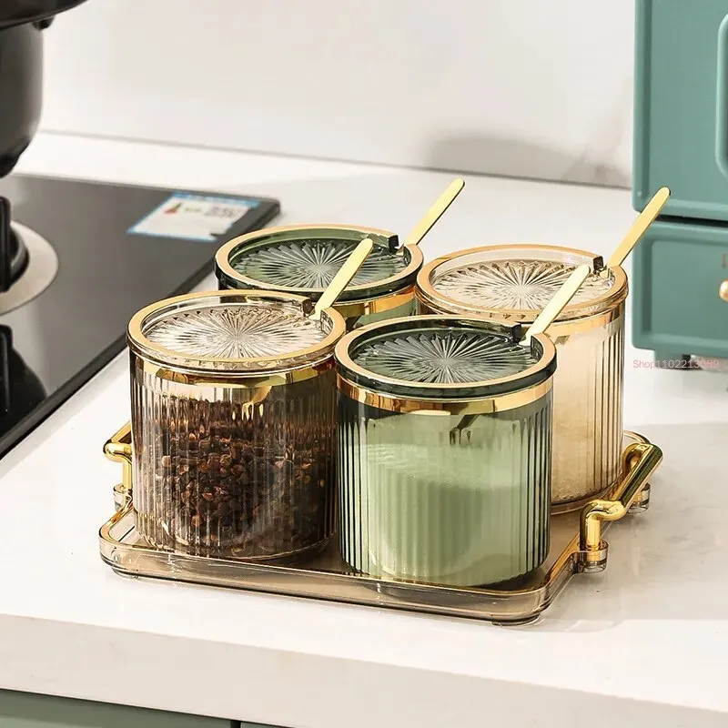 Striped Seasoning Jar Acrylic Set Salt Sugar Gilded Kitchen Supplies Soy Sauce Vinegar Pepper Storage Bottle