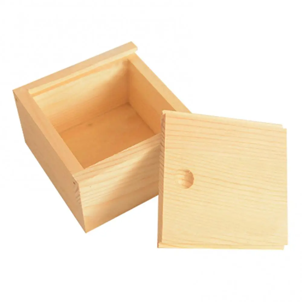 Vintage Simple Plain Wooden Necklace Jewelry Small Gadgets Storage Box Square Case Ювелирные Шкатулки