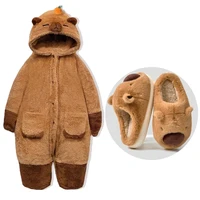 Adult Capybara Robes Onesies Pajamas Cartoon Pyjama Animal Kigurumi Slipper Halloween Cosplay Costumes Warm Sleepwear Jumpsuit
