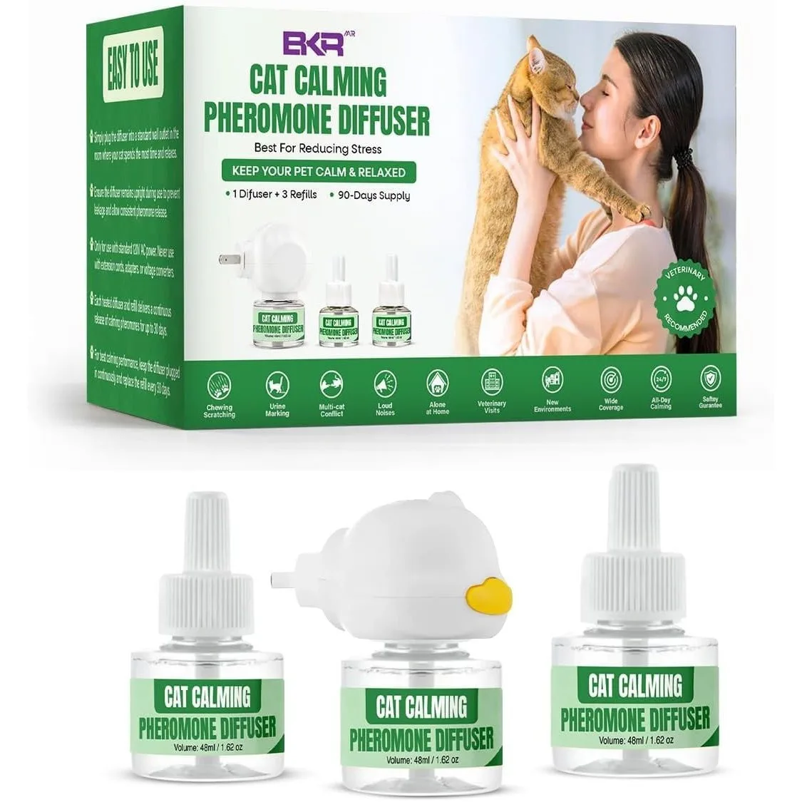 

Cat Calming Diffuser Kit with (3 Pack) 48ml Refills Pheromone Diffuser for Cats Anxiety & Stress Relief, Calming Diffuser for Cats to Reduce Fighting & Scratching Cat Pheromone Diffuser