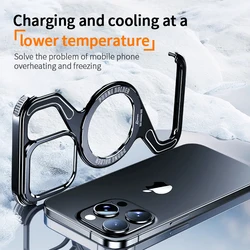 Metal Magnetic Phone Case For Iphone 13 14 15 16 Pro Max Aluminum Stand Phone Cover Support Wireless Charging Alloy Holder Shell