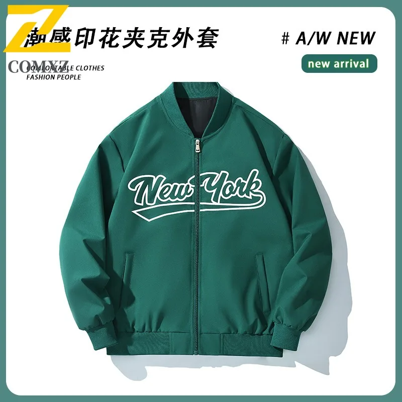 

COMXZ Men Jacket Breathable Lightweight Baseball Stand Collar Outdoor Travel Windbreaker Coat Trendy Preppy Jackets Streetwear