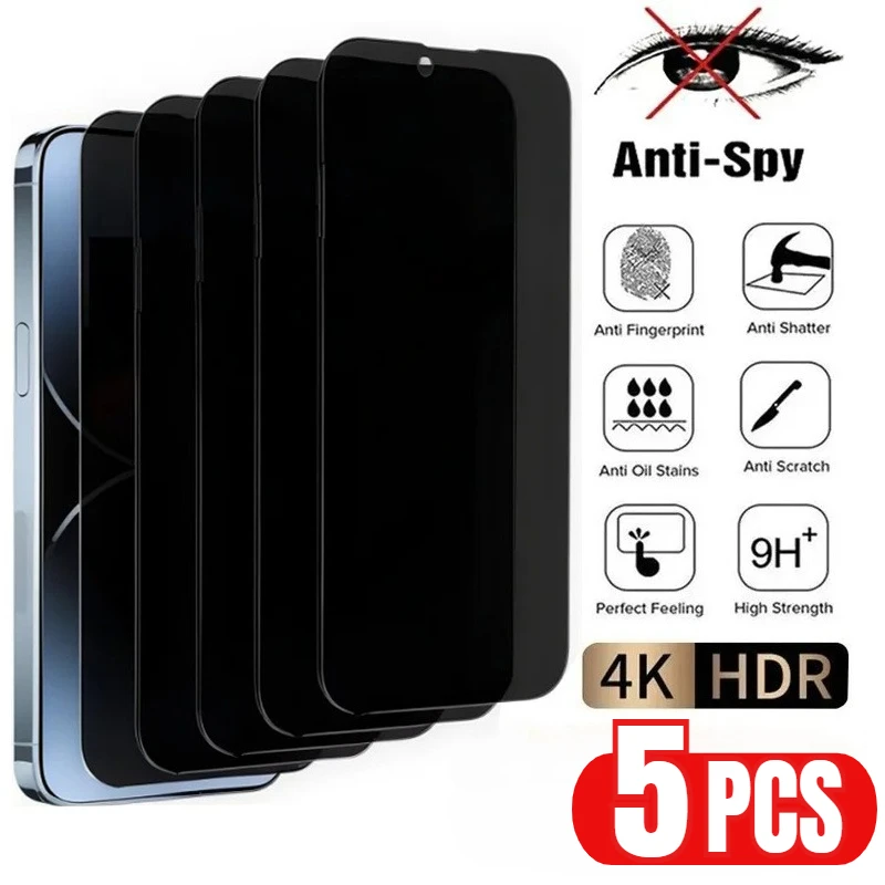 الخصوصية مكافحة التجسس حامي الشاشة 5 قطعة آيفون X XR XS ماكس 11 13 14 15 16 17 برو ماكس الزجاج المقسى غطاء كامل