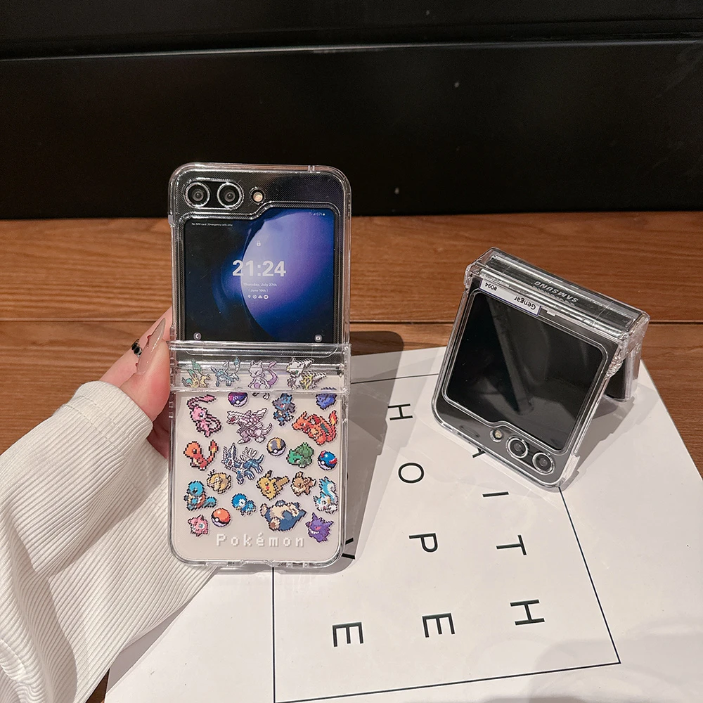 Fashion Japan Anime Pocket Monsters Pokemon Gengar Transparent Phone Case For Samsung Galaxy Z Flip 7 6 5 4 3 Hard TPU Cover