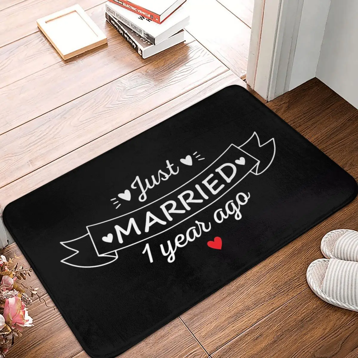 Just Married 1 Year Ago Funny 1st Wedding Annivers 40x60cm Carpet Polyester Floor Mats Trendy Living Room Gifts