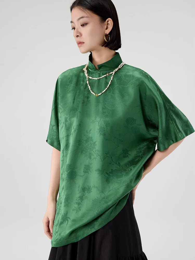 

Ele Chinese Sle Stand Collar ort Sve irt Women's Spring Summer Silk Tea Costume Top Lightweight Luxury Fraant ...