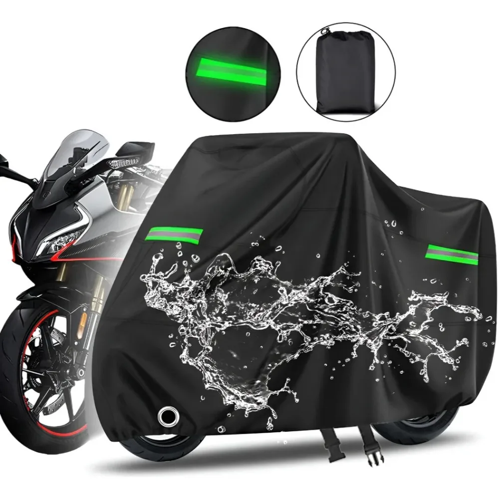 Motorcycle Cover Waterproof Outdoor Storage with Lock-Holes Night Reflective All Season Protection Powersports Vehicle Covers