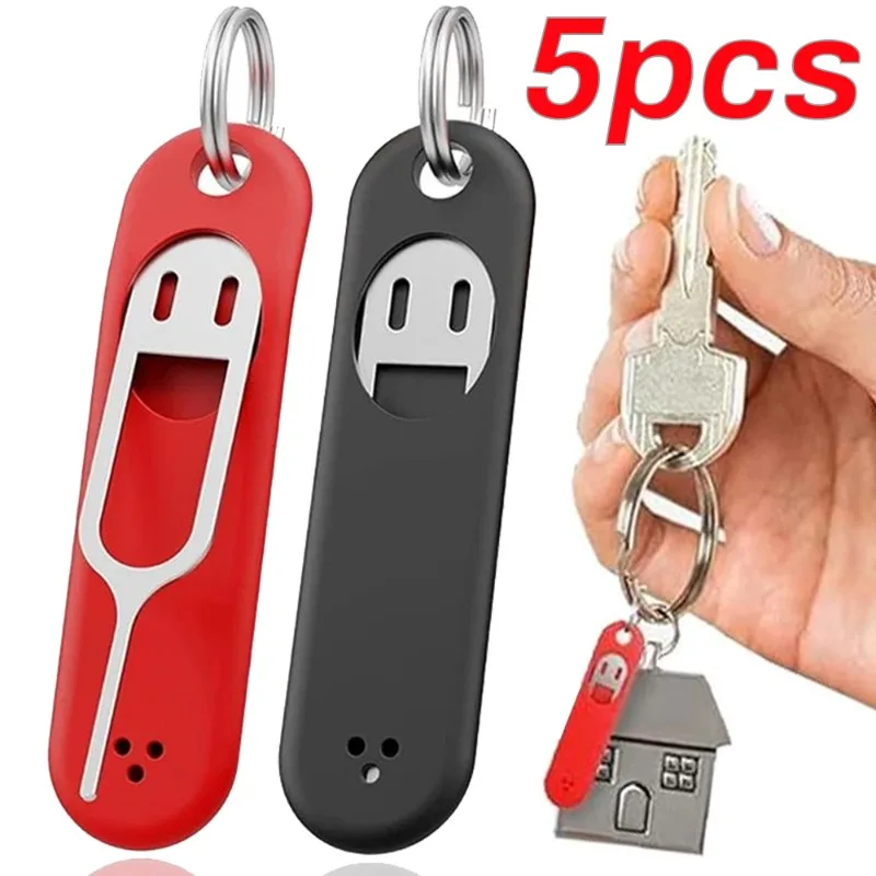 

5-1Pcs Anti-Lost Sim Card Eject Pin Keychains Stainless Steel Phone Ejector Needle Keyrings Tray Opener Key Rings Car Accessorie