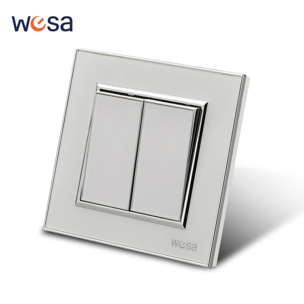 

WESA White Mirror Acrylic Wall Switch Flame retardant Panel 2 Gang 1 Way Wall Rocker Switch On / Off 16A AC 250V 86mm*86mm News