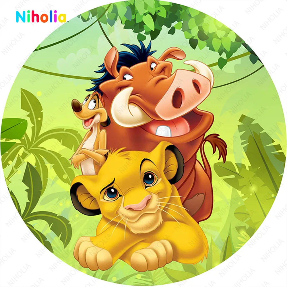 Simba The King Lion Round Backdrops for Photo Customized Happy Birthday Party Kids Party Decorations Baby Shower Studio