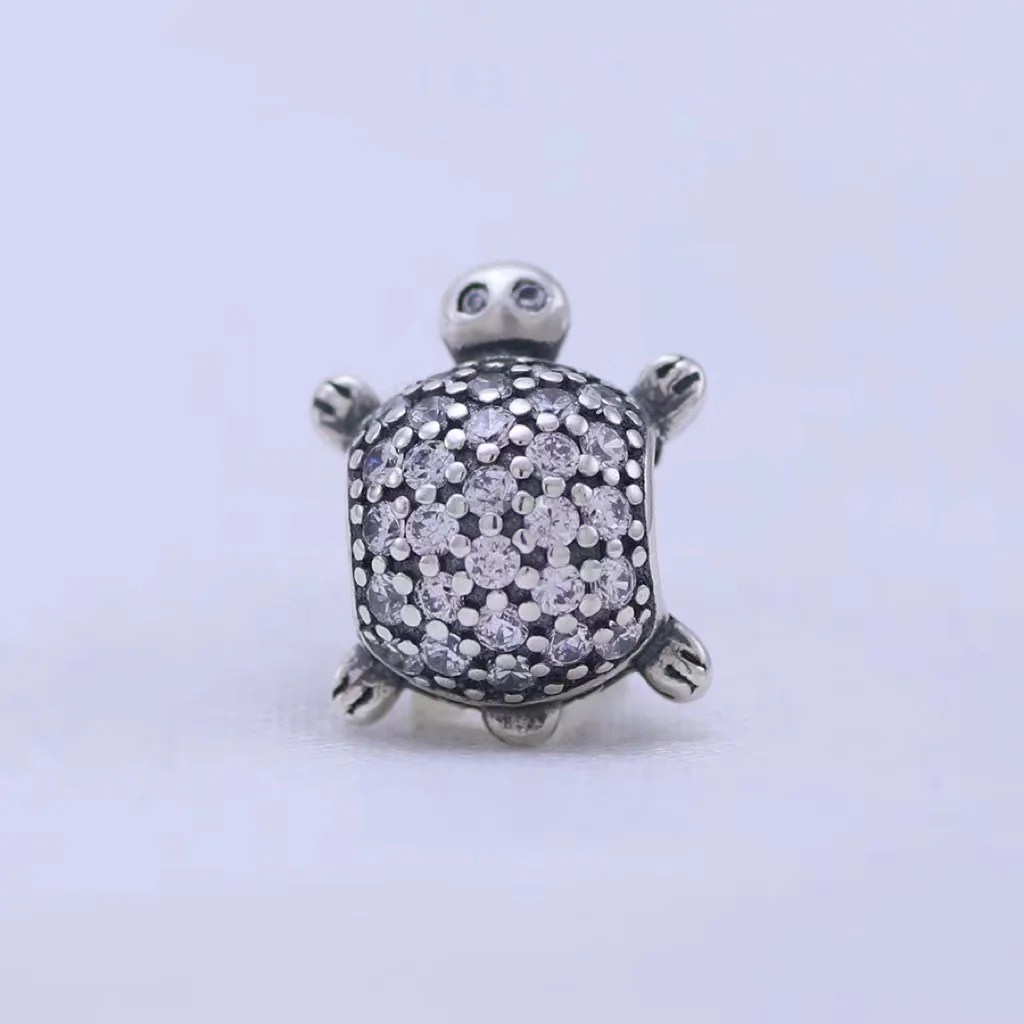 Pan Bracelet Beaded S925 Sterling Silver Pave Zircon Small Turtle Turtle Beads DIY Accessories