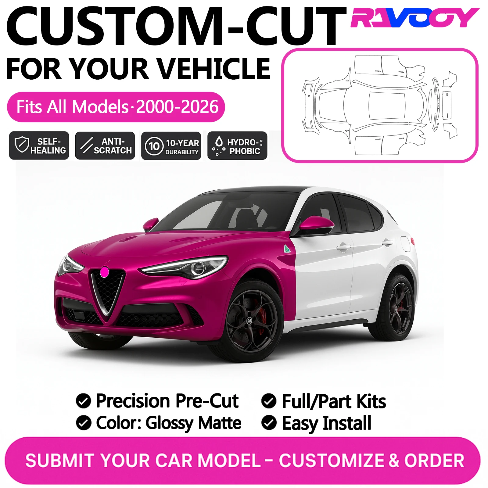 

Изготовленный на заказ предварительно вырезанный PPF для Alfa Romeo Junior Tonale Stelvio Giulia Quadrifoglio 2020-2026, комплект защитной пленки из ТПУ, прозрачный матовый