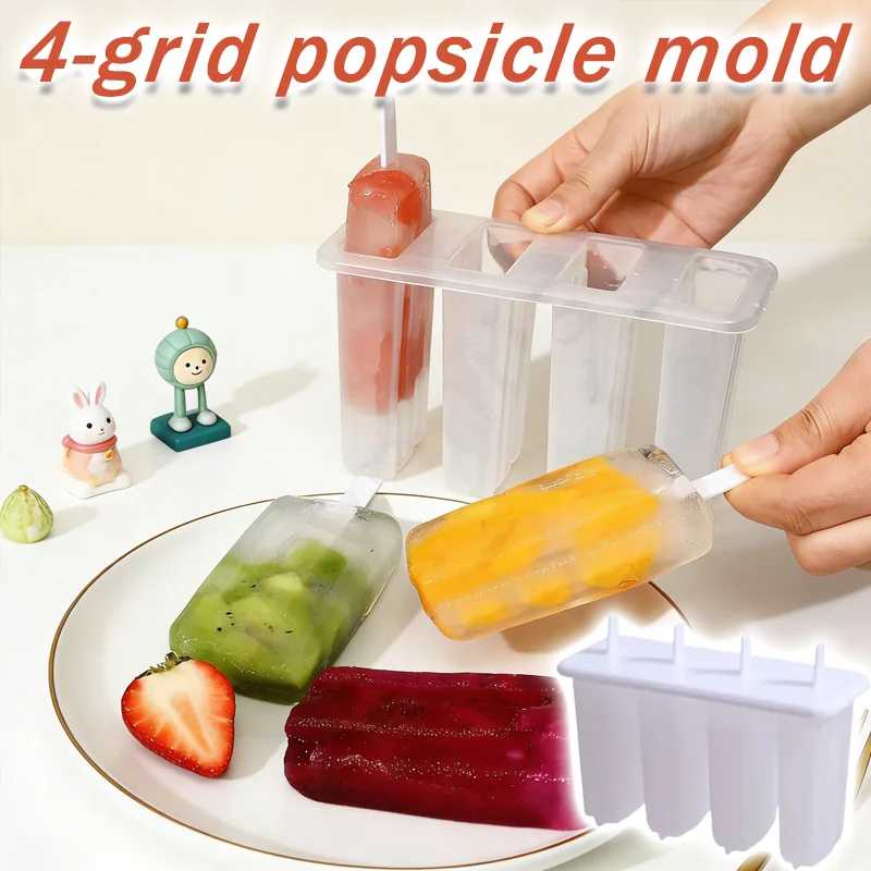 4-teilige Eisform mit Deckel, Hausgemachter Eiscreme-Hersteller, Wiederverwendbare Gefrierform für Eis am Stiel, Mungbohnen-Eiswürfelschale, Küchen-Gadget