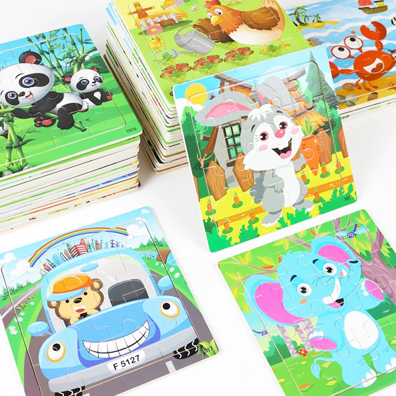 Montessori 3D Wooden Jigsaw Puzzles for Children Kids Cartoon Animal Traffic Puzzles Baby Educational Toys Gifts For Children