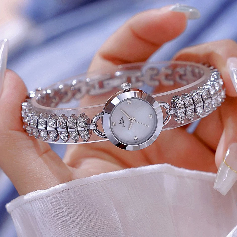 ساعة Bee Sister ساعات كوارتز بسلسلة صغيرة ذهبية فاخرة لساعة يد نسائية مرصعة بالألماس