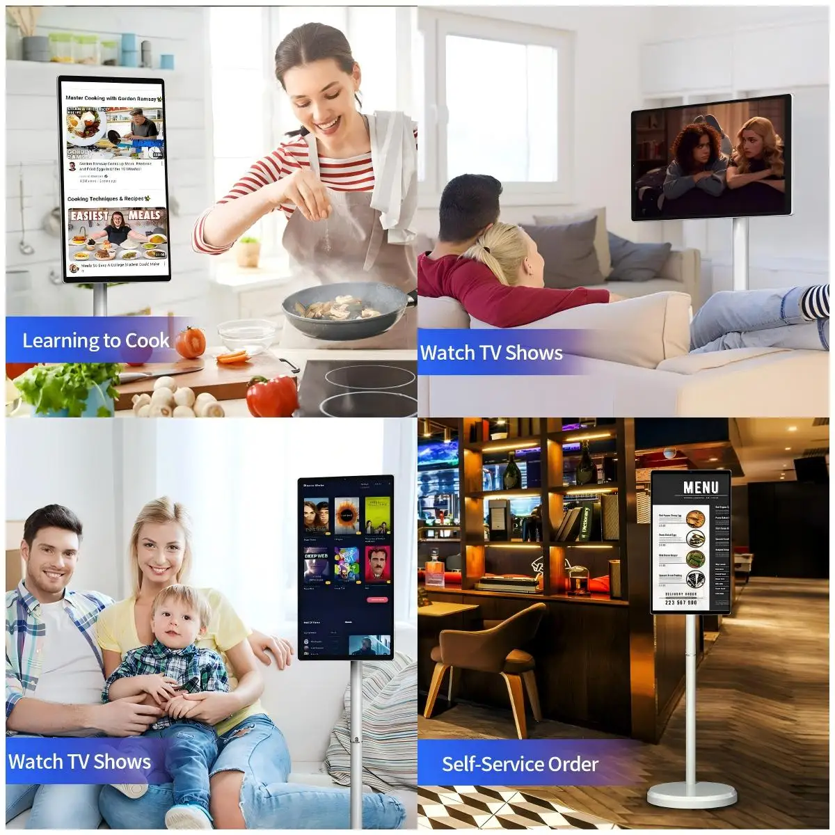 شاشة ذكية لافتات رقمية مقاس 21.5 بوصة تعمل باللمس مع عجلات تلفزيون محمول صب لاسلكي تلفزيون متنقل للفندق #6