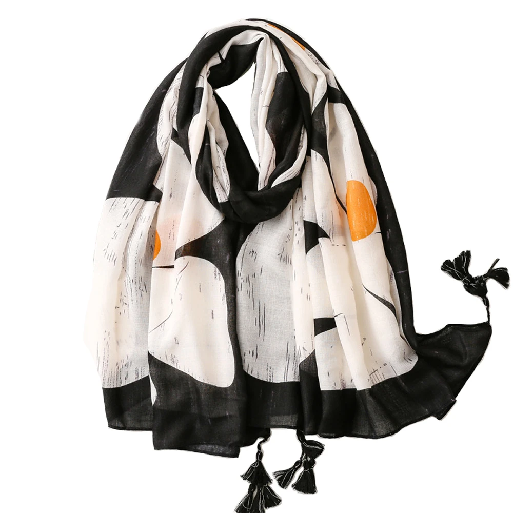 

2022 New Cotton Ombre Flower Print Tassel Scarf Shawls Wrap Women Long Floral Pattern Scarves Hijab Beach Scarves Free Shipping