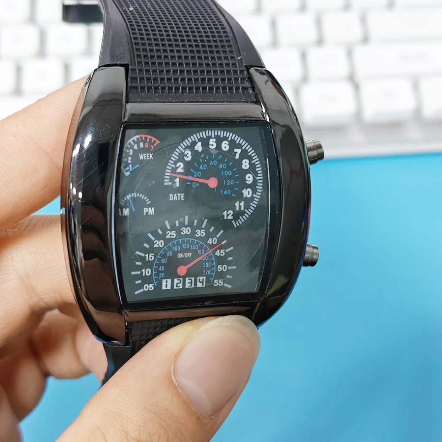 Fashion Men's Sports Wristwatch Racing Dashboard Dial Design LED Electronic Watch Creative Male Digital Watch Clock for Men Teen