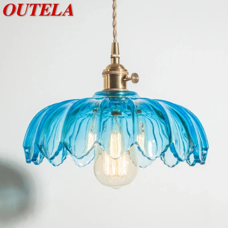 

OUTELA OUTELA Nordic Brass Pendent lamp Modern Bedroom Bedside lamp Color Glass LED Restaurant Bar Aisle Chandelier