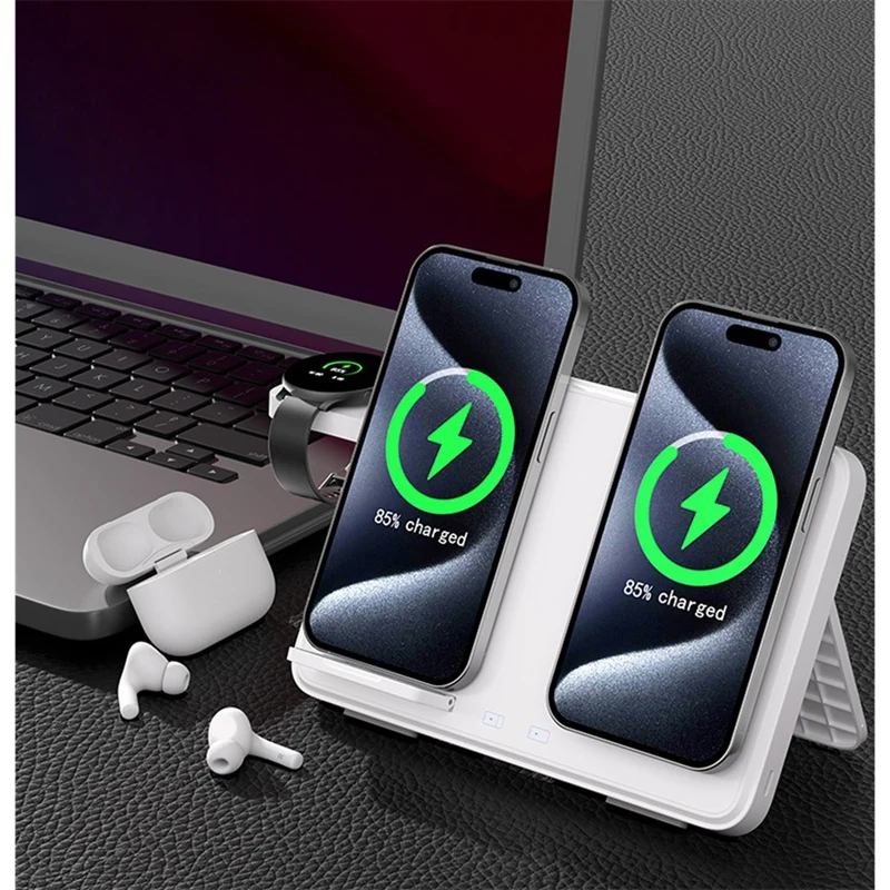 Wireless Charging Dock with LED Night Light and Foldable Design, for Fast Charging for and Watches White-ABFB view 6