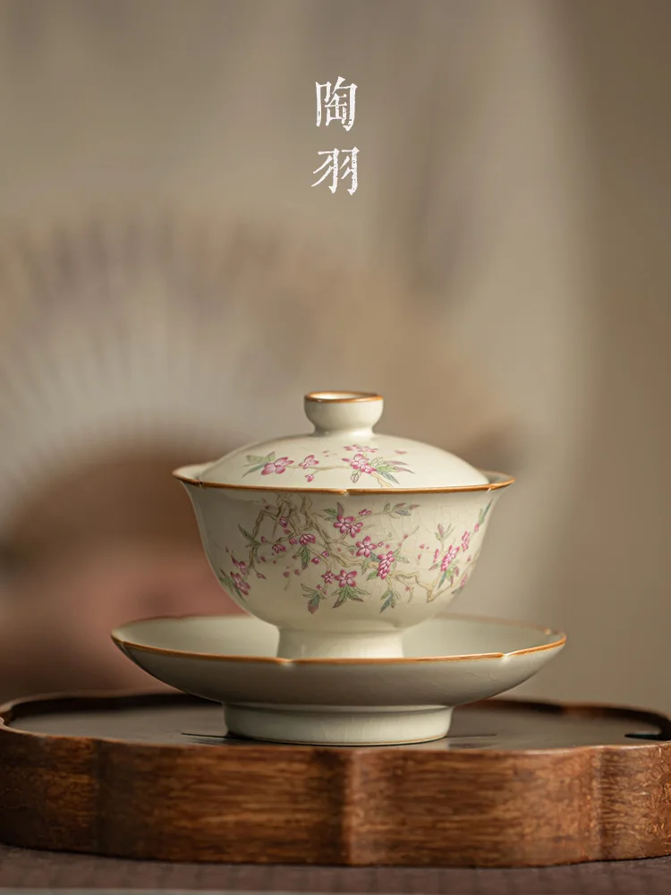 Douhuang Ruyao Sancai Lid Cup, Single Lid, Household Upscale Hand-painted Bowl, Ceramic Kung Fu Tea Set