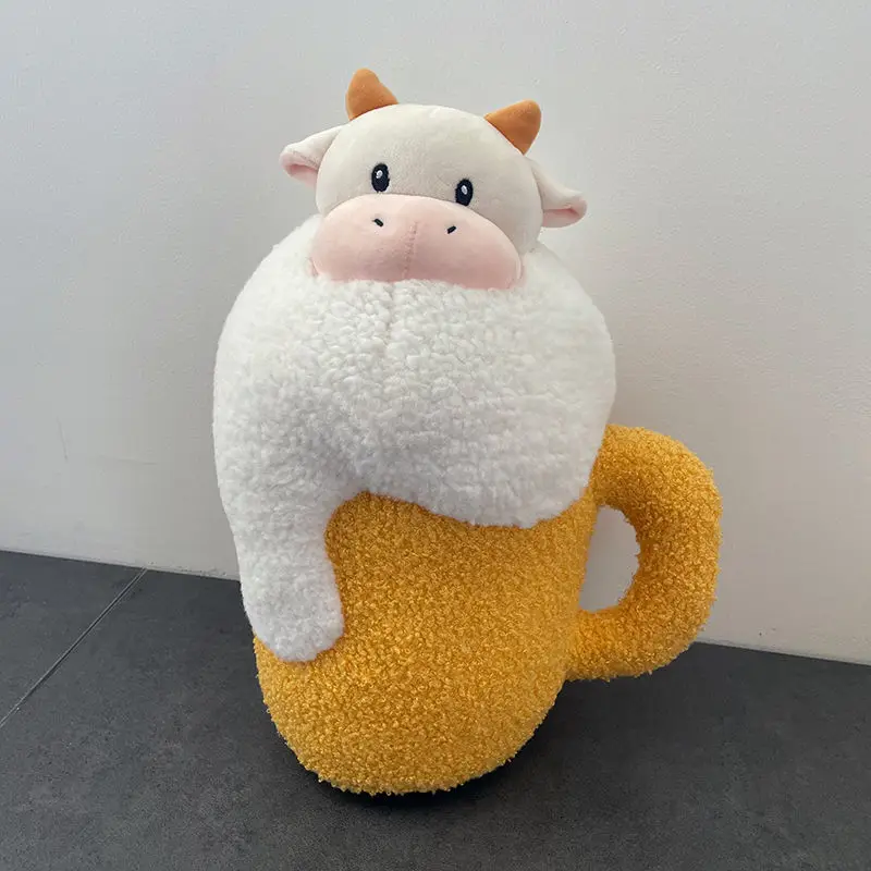 Bubble Kiss Funny Beer Cow Doll Wool Pillow for Sofa Home Decor Fluffy Seat Cushion Office Chair Cushion Plush Toy Throw Pillow