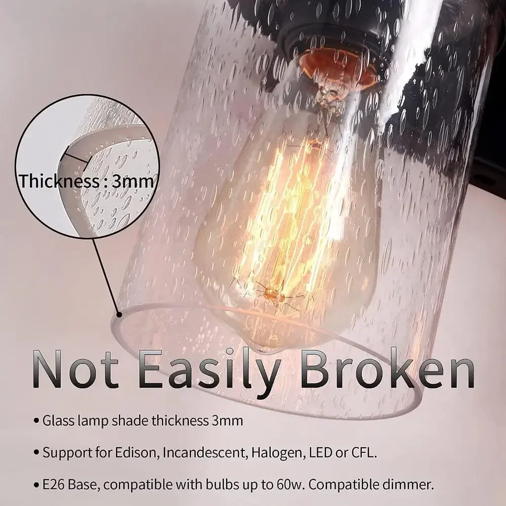 Lampade da toeletta per bagno rustico a 2 luci Illuminazione da parete industriale Legno in metallo fatto a mano con paralume in vetro Compatibile con E26