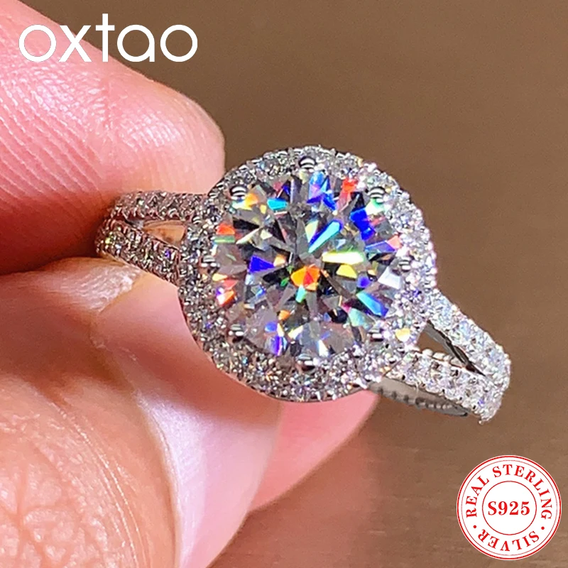 

OXTAO 2CT 1CT D цвет муассанит Halo разделенный хвостовик обручальное кольцо оригинальное серебро 925 пробы сверкающее классическое обручальное кольцо ювелирные изделия