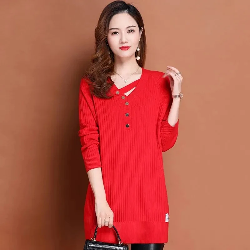 M-6XL Large Size Women Knitting Sweater And Pullover 2023 New Female Fashion High-end Mid length Wool Knitted Sweaters